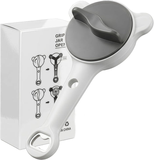 Skiennix 4-in-1 Adjustable Jar Opener - Ergonomic Non-Slip Handle for Weak Hands & Seniors | Multi-Size Lid Remover (Grey)