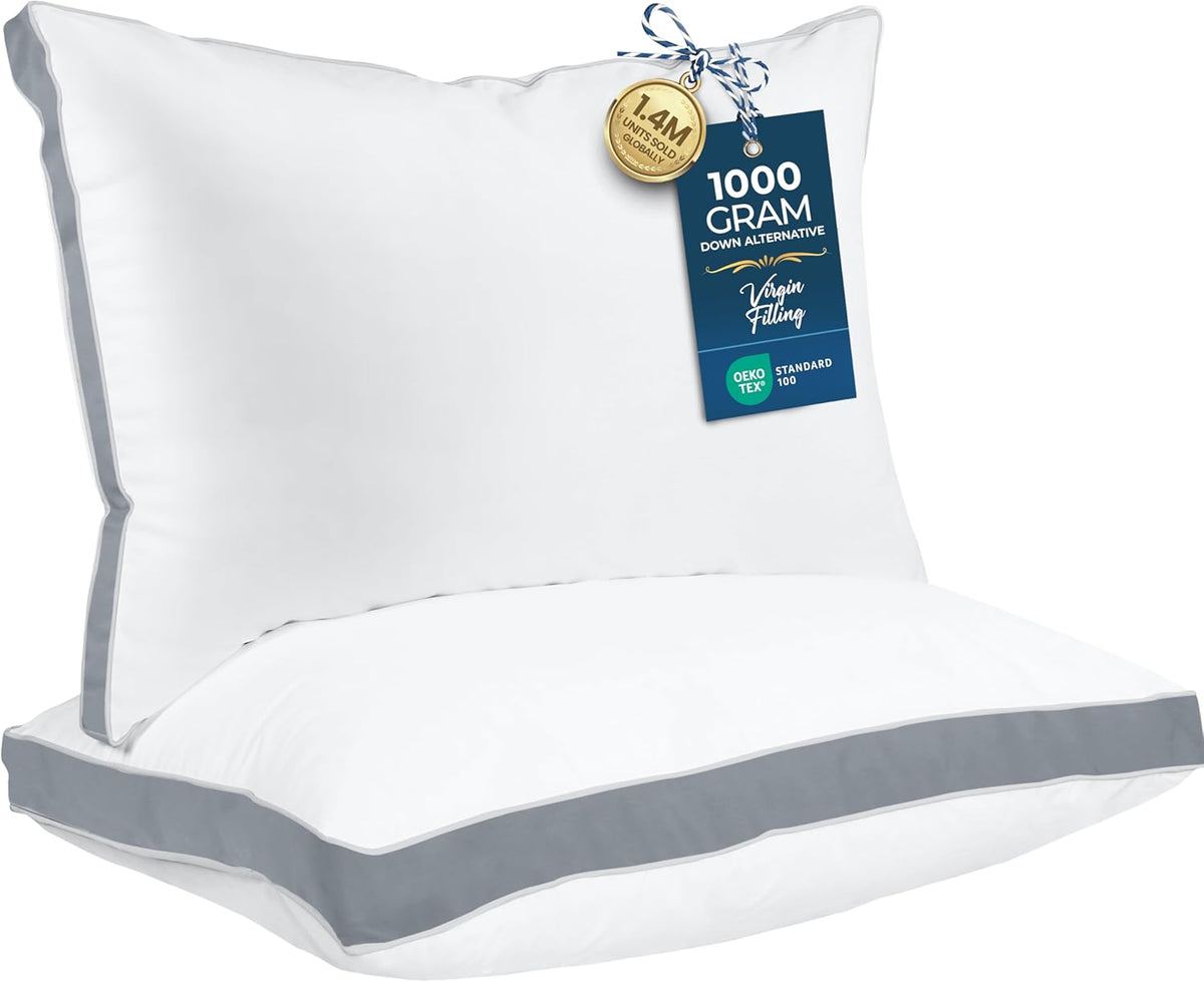 Utopia Bedding Queen Size Bed Pillows - Soft & Fluffy Down Alternative | Cooling Gusseted Set of 2 (Grey)