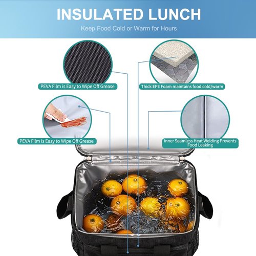 iknoe Insulated Lunch Bag, Foldable 8.5L Cooler Bag for Men & Women, Leakproof Thermal Design, Great for Office, Picnic, Travel, Lunch Box, Black