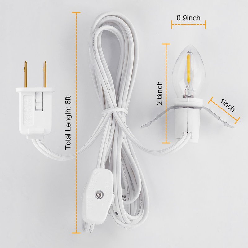 Brightown Accessory Cord with LED Bulb - 6ft Cord with On/Off Switch for Night Lights, Halloween Pumpkin, Blow Mold, Christmas Village House, Holiday Ceramic Trees, Craft Projects, 2 Pack