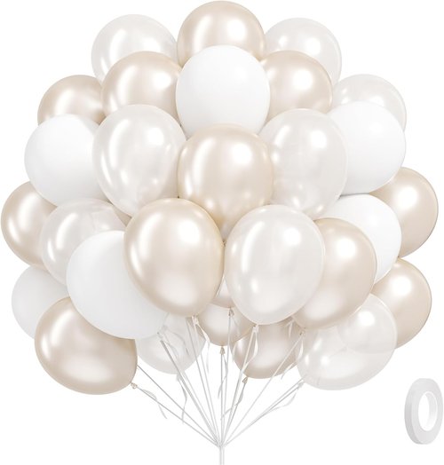 Double Stuffed Pearl Balloons by [Brand Name] - 60pcs 12-Inch Pearl White Latex Balloons for Weddings & Parties