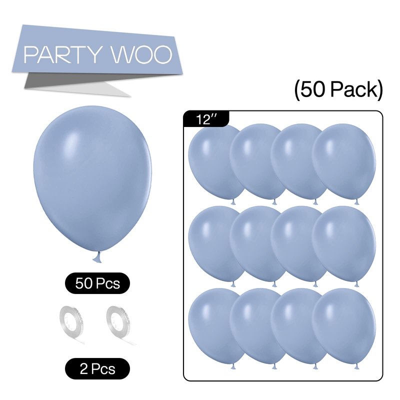 PartyWoo Dusty Blue Balloons 50pcs 12 Inch Boho Dusty Purple Muted Lavender Latex Helium Balloons for Boy Baby Shower Anniversary Bachelorette Graduation Engagement Birthday Party Decorations Blue-F16