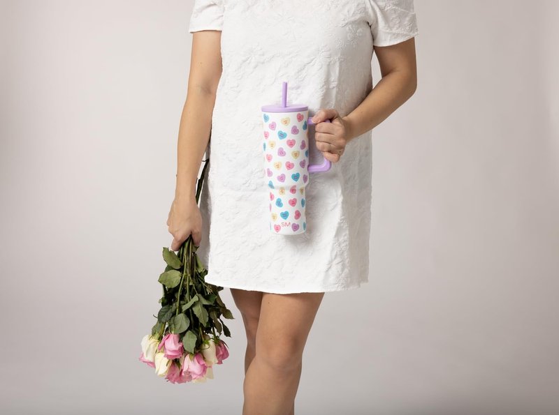 Simple Modern Valentine's Day 40 oz Tumbler with Handle and Straw Lid | Gifts for Her | Insulated Reusable Stainless Steel Water Bottle Travel Mug Cupholder Use | Trek Collection | Word Hearts