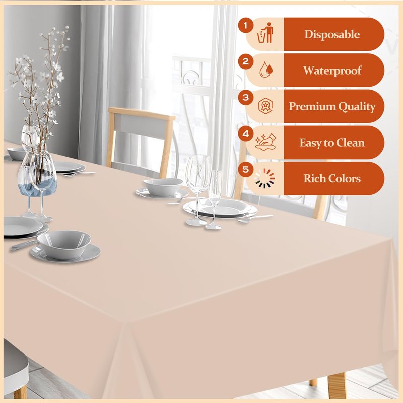 Xnluothsk 20 Pack Beige Rectangle Plastic Tablecloth, 54"x 108" Disposable Table Cloth Party Table Cover, Plastic Table Cloth for Birthday Wedding Party