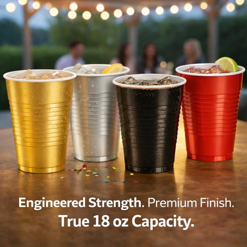 Hanna K. Signature Disposable Plastic Party Cups, Heavy-Duty 18 oz Red Cups, 50 Count