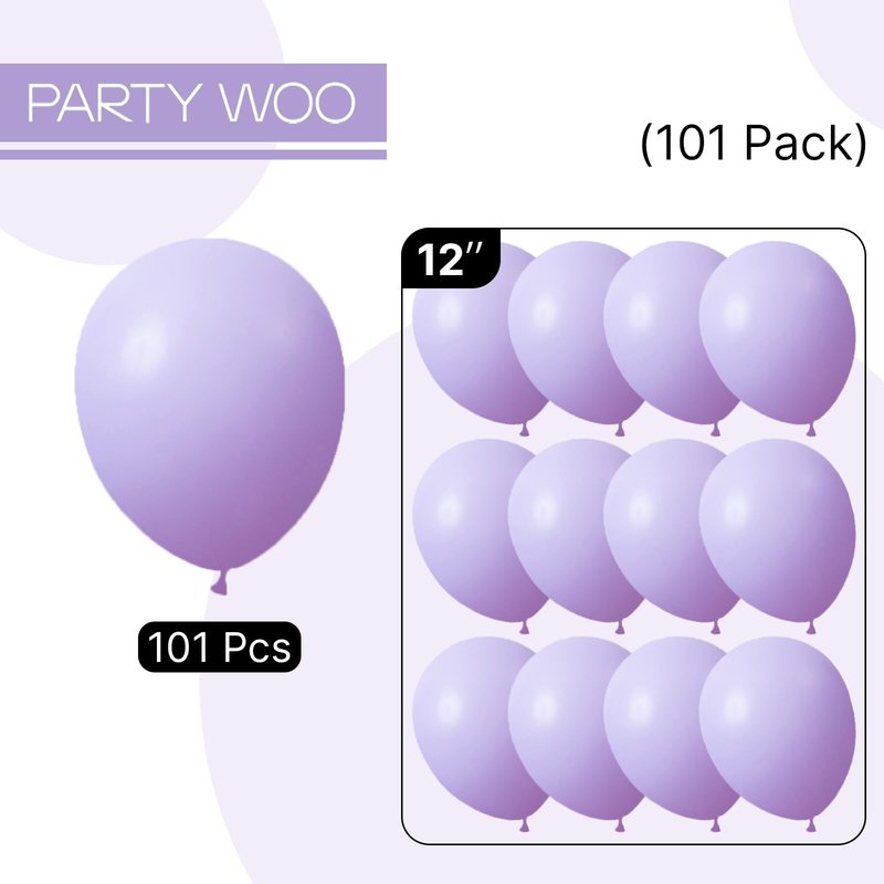 PartyWoo Lavender Balloons 101pcs 12 Inch Light Pastel Purple Lilac Purple Latex Helium Balloons for Birthday Baby Shower Graduation Wedding Anniversary Bridal Shower Party Decorations Purple-Q10