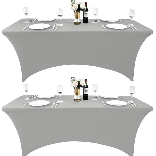 ZarzaaSik 115 2-Pack 8ft Spandex Table Covers for Rectangle Folding Tables - Washable Elastic Tablecloth - Ultimate Fitted Table Protector for Parties, Banquet, and Wedding