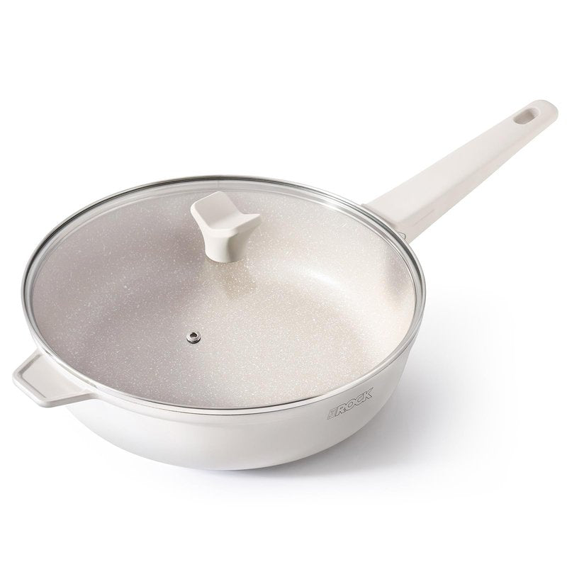 THE ROCK SOHO 4 Qt Nonstick Deep Frying Pan Skillet with Glass Lid, 11 Inch Large Deep Frying Pan, Ceramic Non Toxic Skillet with Heat-Resistant Handle, PFOA & PFAS Free, Oven & Dishwasher Safe, Cream