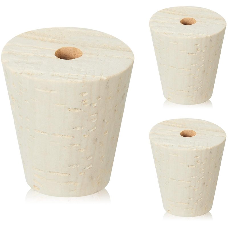 Ziliny 3 Pcs Drilled Fermentation Corks for Most 3 5 6 Gallon Glass Carboy Tapered Corks for Bubble Airlock Wood Stopper Bungs for Home Brewing Wine, Not Include Airlock, 1 x 1.5 x 1.6 inches