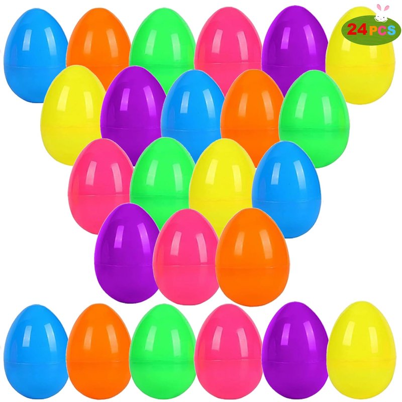 WODCM 24 Pack of 3.15" Fillable Plastic Easter Eggs 6 Vibrant Styles for Easter Hunts Basket Stuffers Party Favors and Classroom Prizes