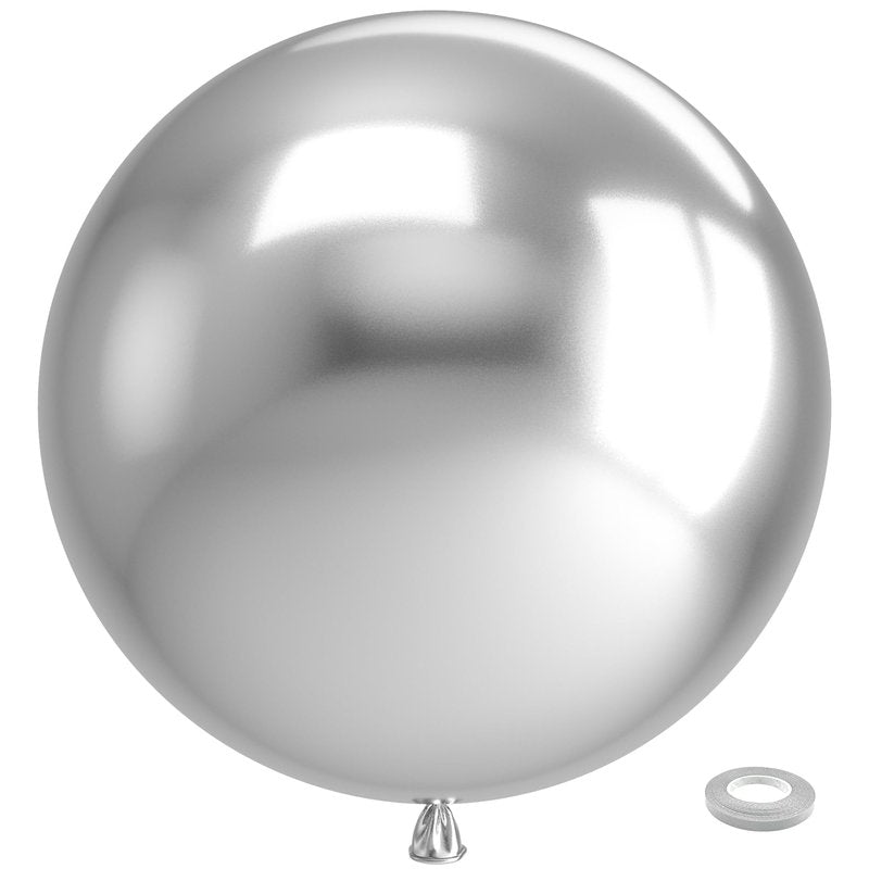 Bezente Metallic Silver Giant Balloons 36 Inch - 8 Pack Jumbo Chrome Silver Balloons Large Round Silver Latex Balloons for Photo Shoot Wedding Bridal Shower Birthday Party Decorations