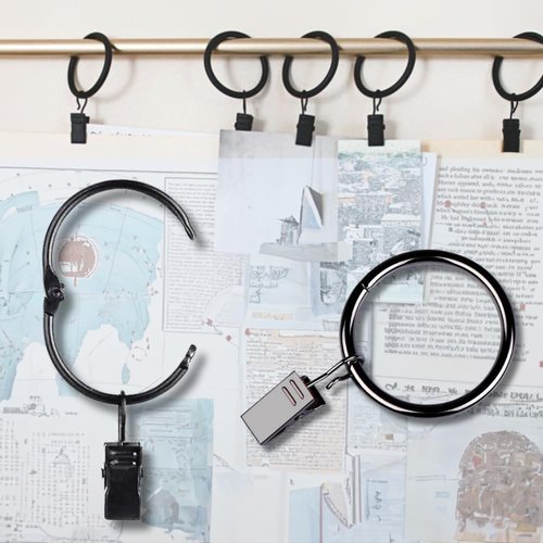 Clip Stainless Steel Openable Circle Hooks Curtain Clips, 30 Pack Hanging Party Lights Hangers Gutter Photo Camping Tents, Art Craft Display, Garden Courtyards Decoration, 1.5 Inch Black