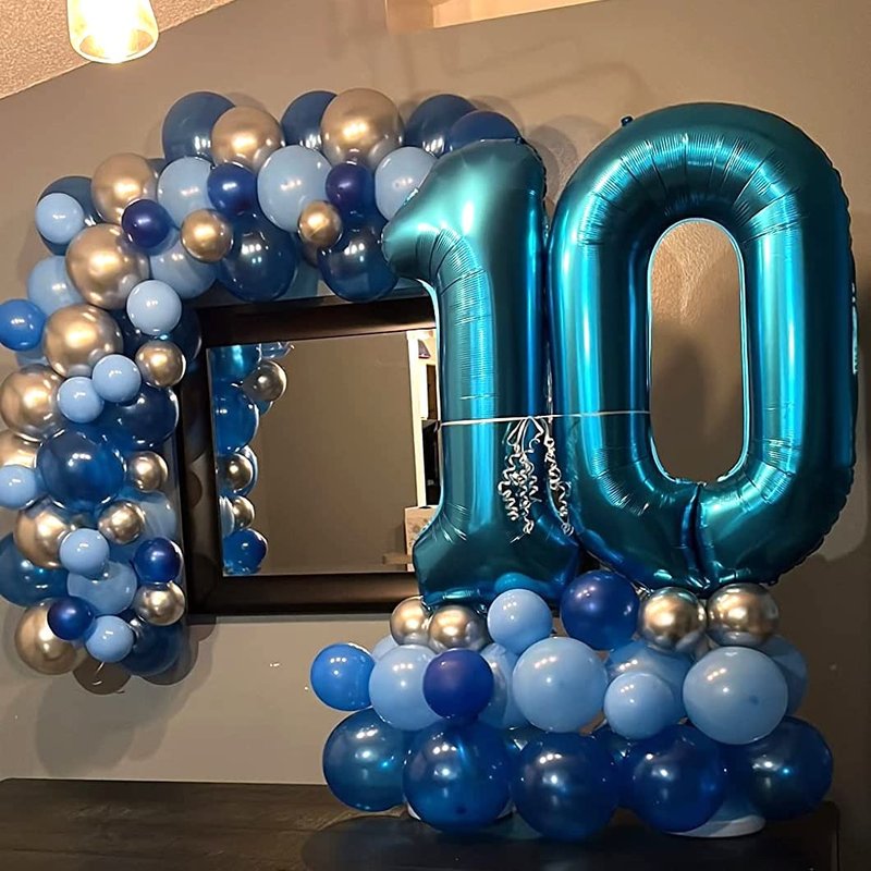 40" Blue Number 7 Balloon for Boys, Large Self Inflating Foil Number Balloons Set 0-9, Digital Helium 7 Balloons for Men 17th 70th Birthday Anniversary Graduation New Year Party Decorations Supplies
