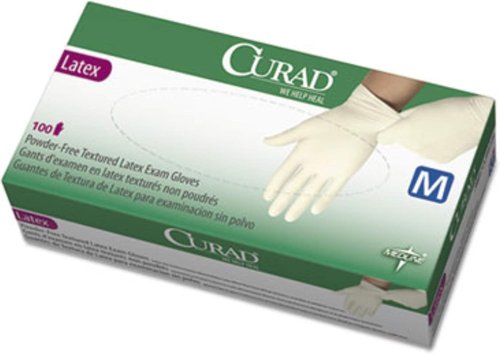Curad Latex Exam Gloves - Powder-Free, Medium Size, 100 Count Box | Durable & Comfortable