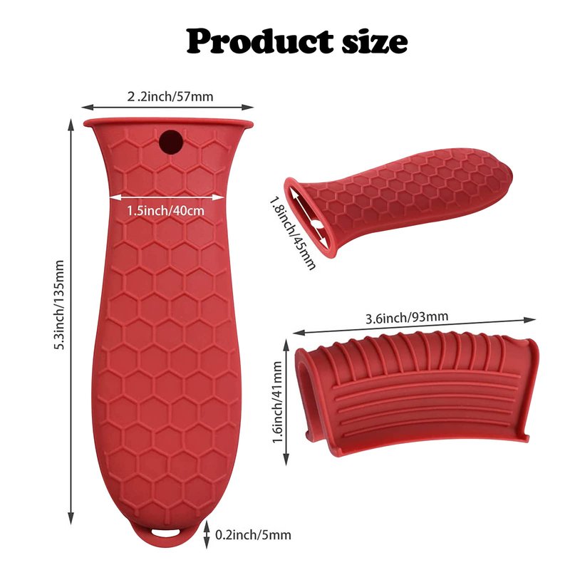 3 Pack Silicone Cast Iron Skillet Handle Cover - Heat Resistant Pot Handle Sleeve Grip for Frying Pans, Griddles, Dutch Ovens & Baking Sheets (Red)