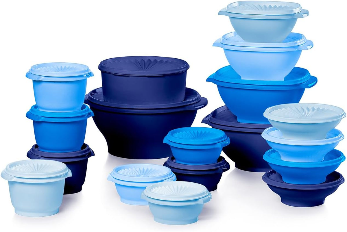 Tupperware Heritage Collection - 36 Piece Vintage Blue Food Storage Container Set | BPA-Free & Dishwasher Safe