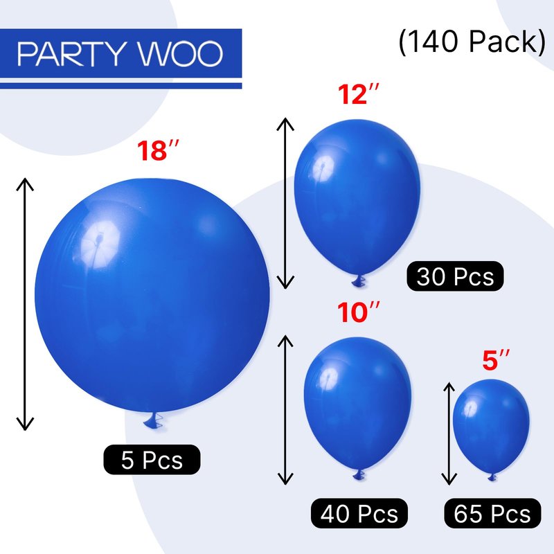 PartyWoo Blue Balloons 140pcs Different Sizes of 18 12 10 5 Inch Navy Blue Balloon Arch Kit Garland for Birthday Gender Reveal Baby Shower Graduation Retirement Bachelorette Party Decorations Blue-Y59