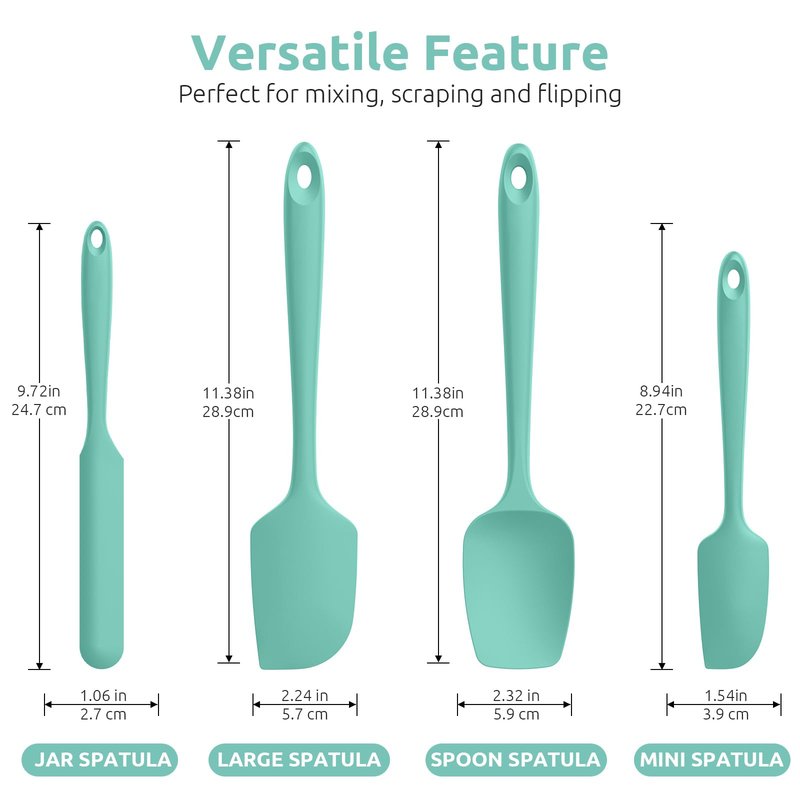 U-Taste Silicone Spatula Set with 600 Degrees Fahrenheit Heat Resistant (Teal/Aqua Sky)