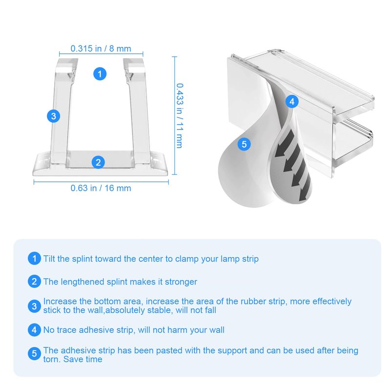 Neon Rope Light Clips Mounting - 24 Pcs Clear Waterproof LED Strip Clip Brackets - Adhesive Wall Mount Holder for Govee and Other Neon LED Lights Strips