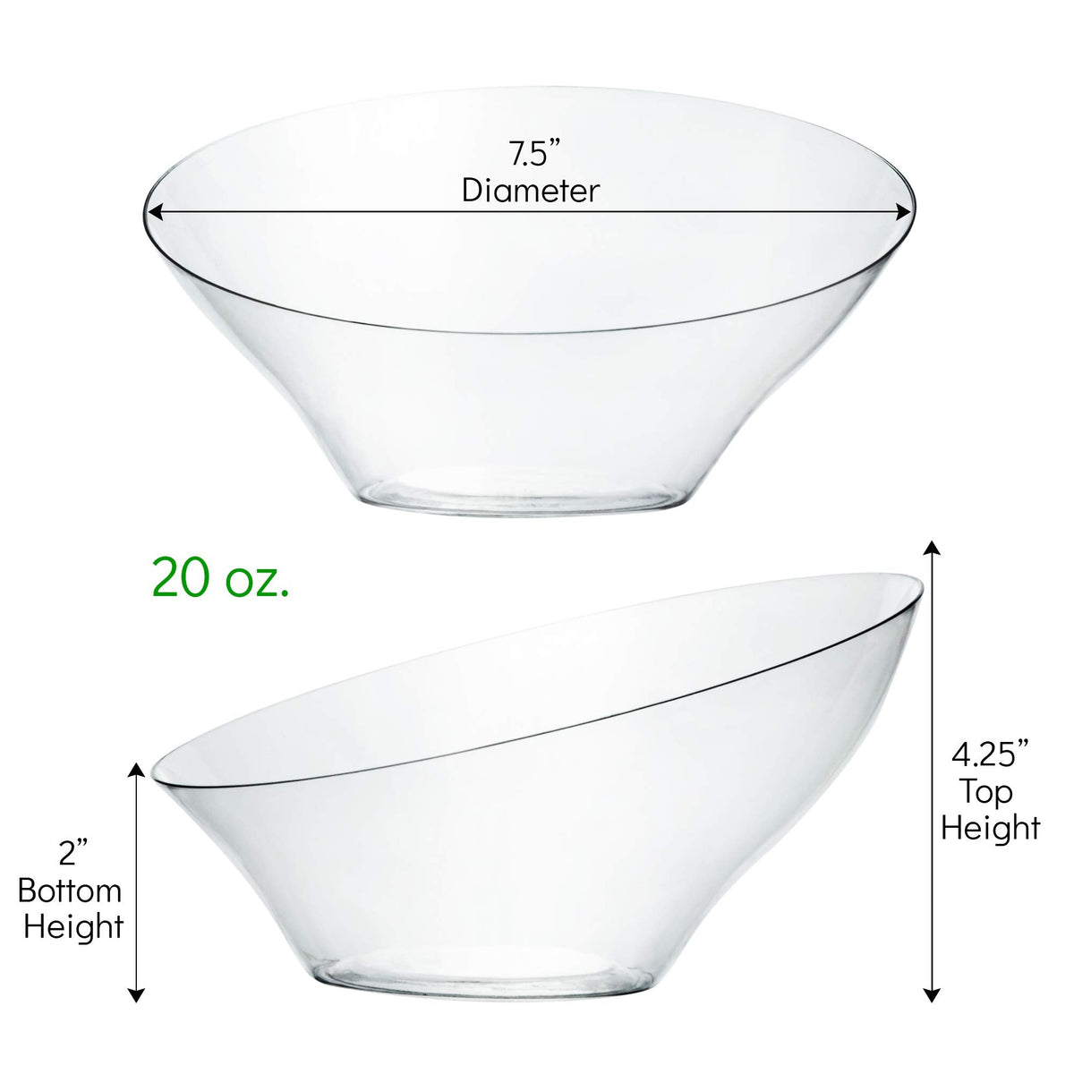 PLASTICPRO Disposable Angled Plastic Bowls Round Medium Serving Bowl, Elegant for Party's, Snack, or Salad Bowl, Clear Pack of 4