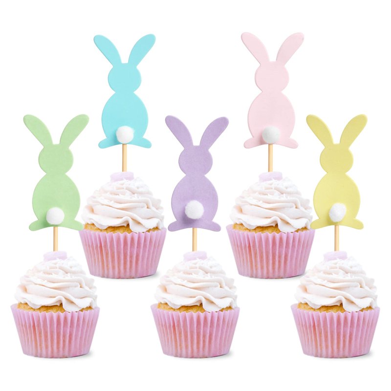 40 pcs Easter Cupcake topper Cute Bunny Cupcake Toppers Rabbit Easter Party Cake Topper Decorations, 40pcs (5 color bunny)