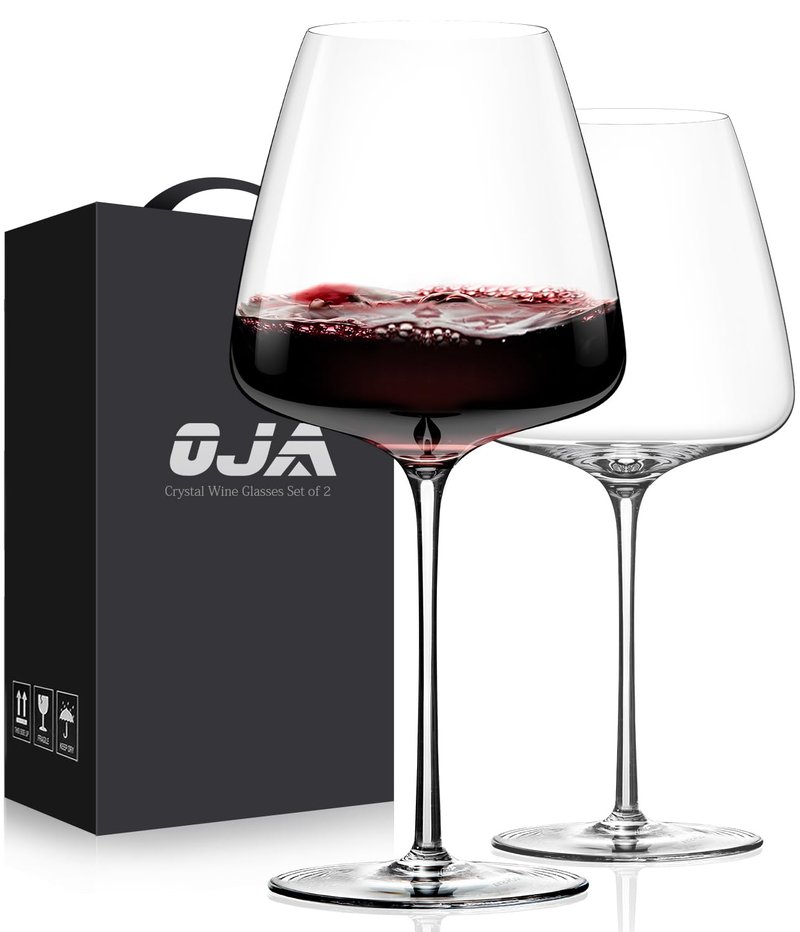 OJA Red Wine Glasses Set of 2, Large Burgundy Glasses 23 OZ, Hand Blown Crystal Glass Light, Clear, Best for Wine tasting, Birthday, Christmas, Anniversary, Father's Day