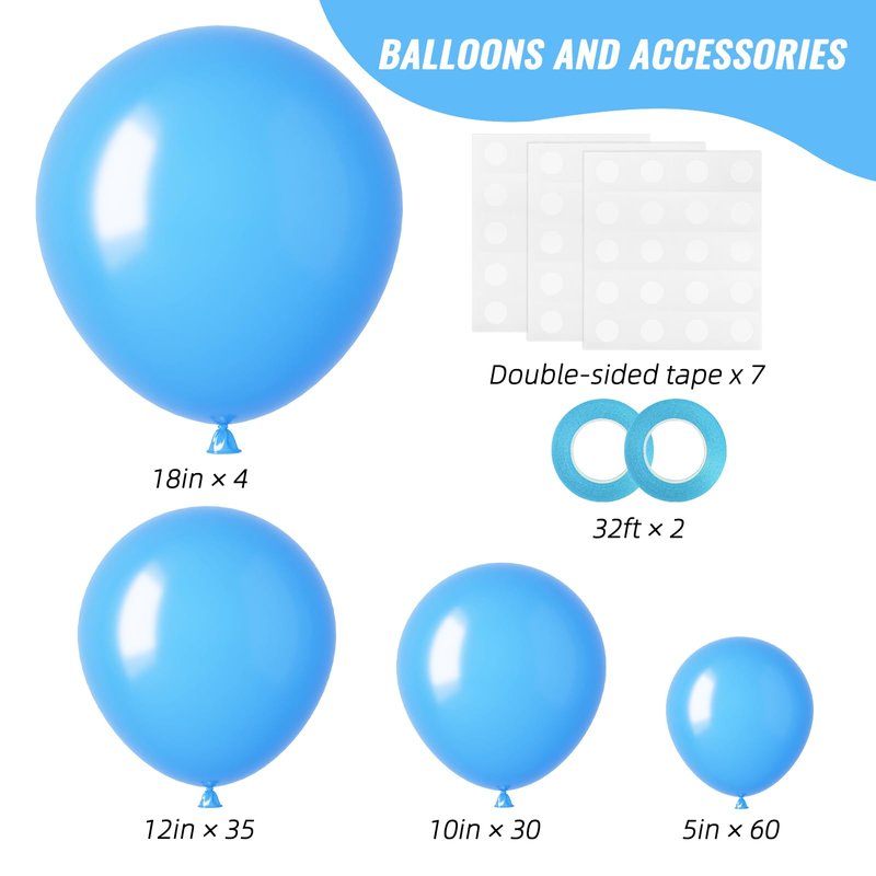 RUBFAC Light Blue Balloons 129pcs Different Sizes 18 12 10 5 Inch for Garland Arch, Sky Blue Balloon for Graduation Birthday Gender Reveal Baby Shower Party Decoration