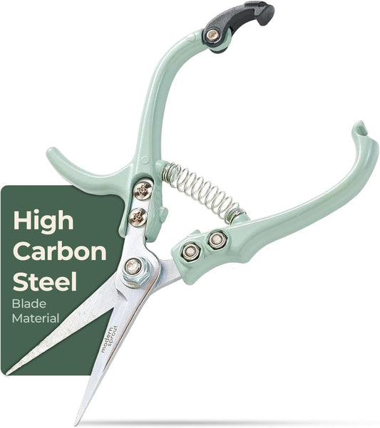 Modern Sprout Pruning Shears - Lightweight Herb Snipping Scissors with Easy Lock & Carbon Steel Blade (Green)