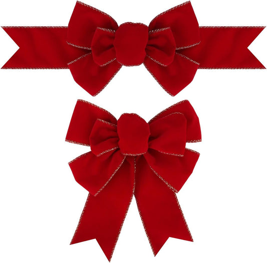 Meseey Red Velvet Christmas Burlap Bows - Handmade Decorative Ornaments for Wreaths & Gifts (Large)