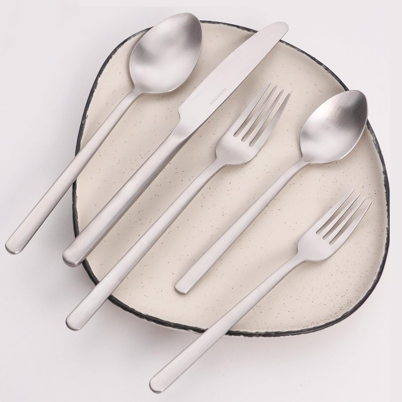 KINGSTONE 30 Pieces Silverware Set, Flatware Cutlery Set for 6, 18/10 Stainless Steel Silverware Utensils Minimalist Design Dishwasher Safe, Matte Silver