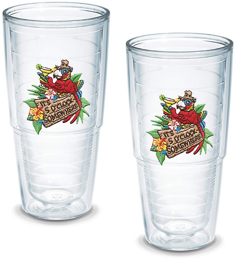 Tervis Margaritaville - It's 5 O'Clock Somewhere - Red Parrot Made in USA Double Walled Insulated Tumbler Travel Cup Keeps Drinks Cold & Hot, 24oz 2pk, Classic