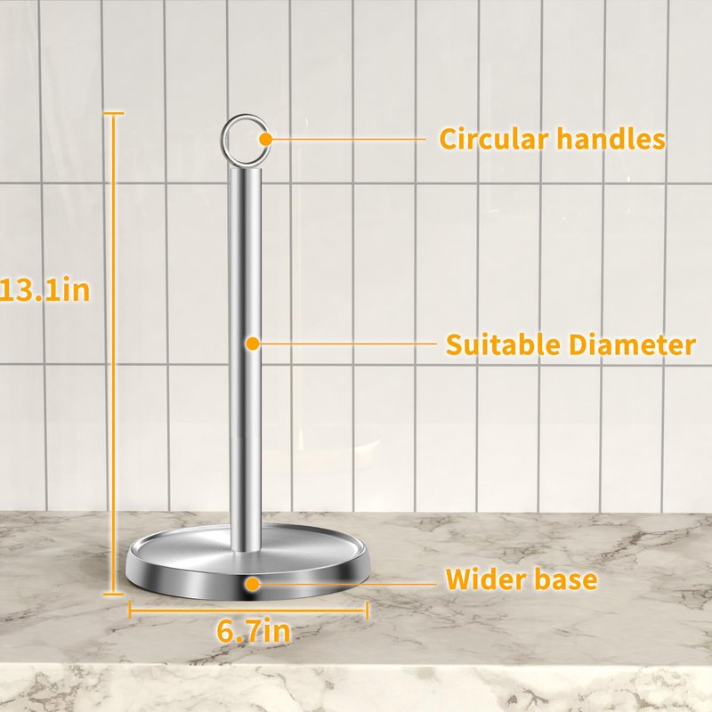 Paper Towel Holder Countertop, Stainless Steel, Weighted Base, Paper Towel Stand Holder for Kitchen Bathroom Farmhouse Essentials Decor Accessories, Silver