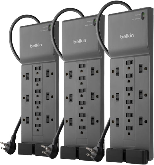 Belkin 12-Outlet Surge Protector Power Strip - Heavy-Duty 8ft Flat Plug | 3,940 Joules for Home & Office