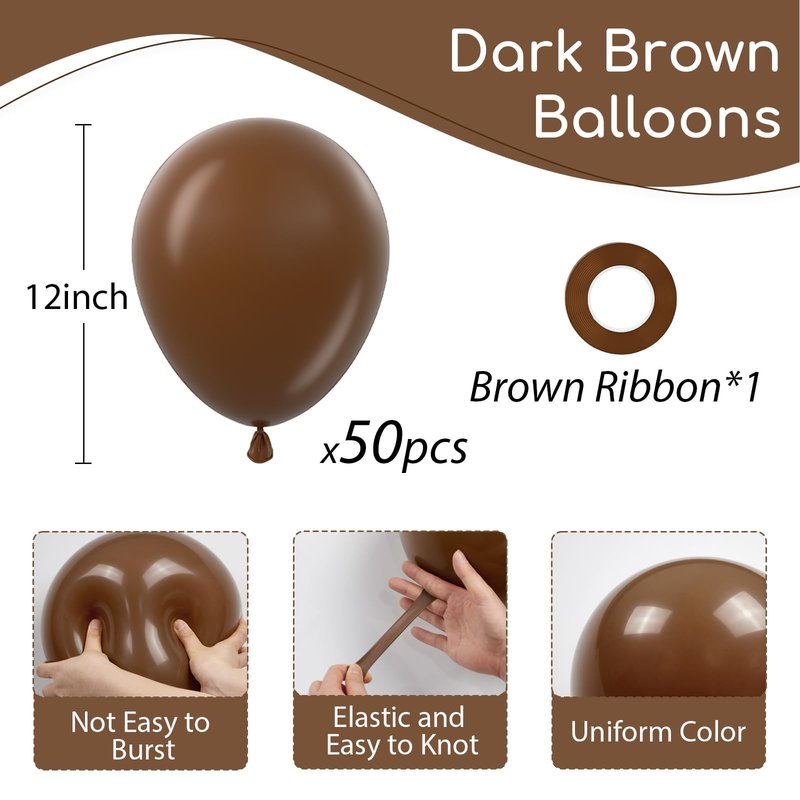 Dark Brown Balloons 12 inch, Brown Latex Balloon 50pcs Party Balloons for Coffee Birthday Baby Shower Wedding Anniversary Party Decorations