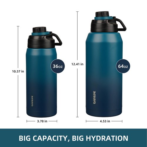 BJPKPK 36oz Insulated Water Bottle,Stainless Steel Bottles with Leakproof Spout Lid,Large Water Jug Wide Mouth,Keep Drinks Cold and Hot,Sea