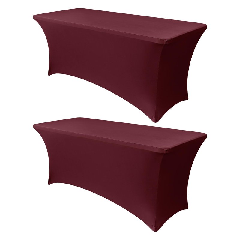 Obstal Spandex Table Cover 4ft Fitted Tablecloth Rectangular - Stretch Rectangle Folding Table Cloth for Birthday Party Wedding Banquet, Wine Red, 48L x 24W Inch