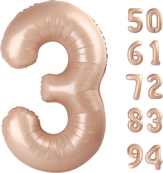 Light Brown 40-Inch Number 3 Balloon | Tan Birthday Decorations for Kids & Adults