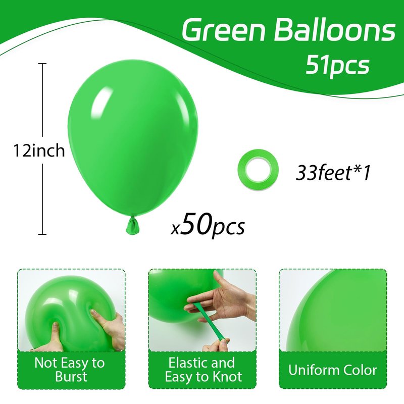 Awenztech Green Balloons 12 inch, Green Latex Balloons 50pcs Party Balloons for Birthday Christmas Baby Shower Jungle Football Tropical Safari Party Decorations