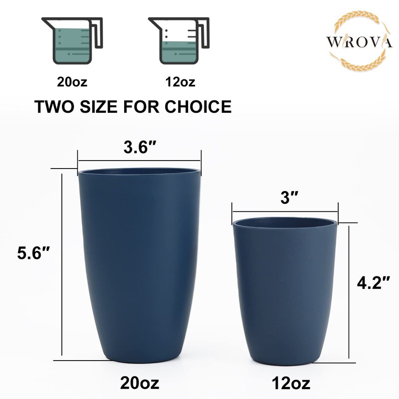 Wrova Wheat Straw Cups 6 PCS Good Alternative to Plastic Reusable Cups 20 oz Unbreakable Drinking Cup Reusable Dishwasher Safe Water Plastic Glasses Navy Blue