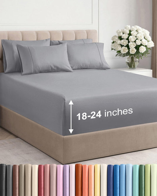 Regine Switzerland Extra Deep Queen Sheet Set - 6-Piece Breathable Cooling Bedding - Soft, Wrinkle-Free Steel Blue