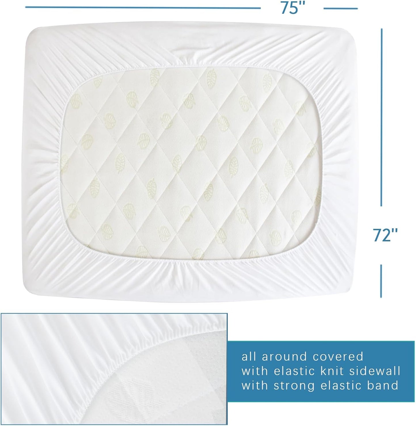 Skiennix Waterproof Terry Mattress Protector - Ultra Soft & Breathable Fitted Cover | 72''x75'' Up to 14'' Depth