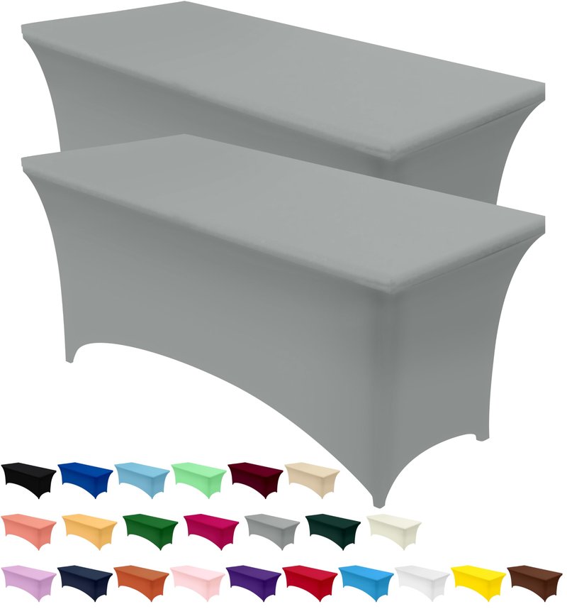 Utopia Kitchen Spandex Tablecloth 2 Pack [4FT, Grey] Tight, Fitted, Washable and Wrinkle Resistant Stretch Table Cloth Rectangle Cover for Trade Show, Weddings & Parties [48Lx30Wx30H Inch]