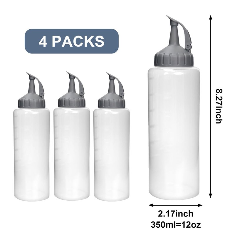 KEUYE Oil Bottle for Griddle With Twisting Lids, Griddle bottle squeeze for Sauces and Oil,Leak-proof,BPA Free Plastic,Gray,12oz(350ml),4Pack