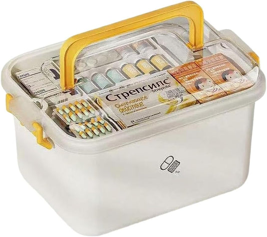 Plastic Medicine Storage Organizer - Multipurpose First Aid Box with Removable Tray | Large Size for Home, Office & Travel