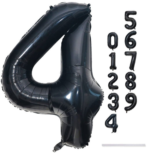 Black Number Balloons, 40inch Large Number 4 Foil Mylar Helium Balloons, Self Inflating Number Balloons 0-9 for Men Boys 4th 40th Birthday Anniversary Party Graduation Celebration Decoration Supplies
