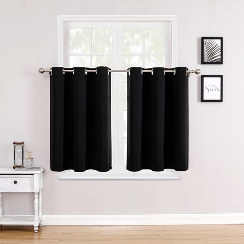 ChrisDowa Small Window Curtains - Grommet Thermal Insulated Room Darkening Panels (Black, 34 x 36 Inch)