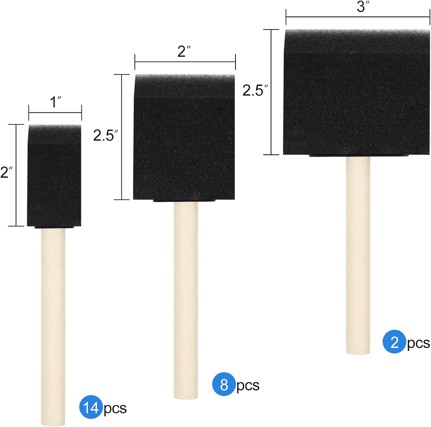 Skiennix Foam Paint Brushes - 24 Pcs Wood Handle Sponge Set for Painting & DIY Crafts | 1'', 2'', 3'' Sizes