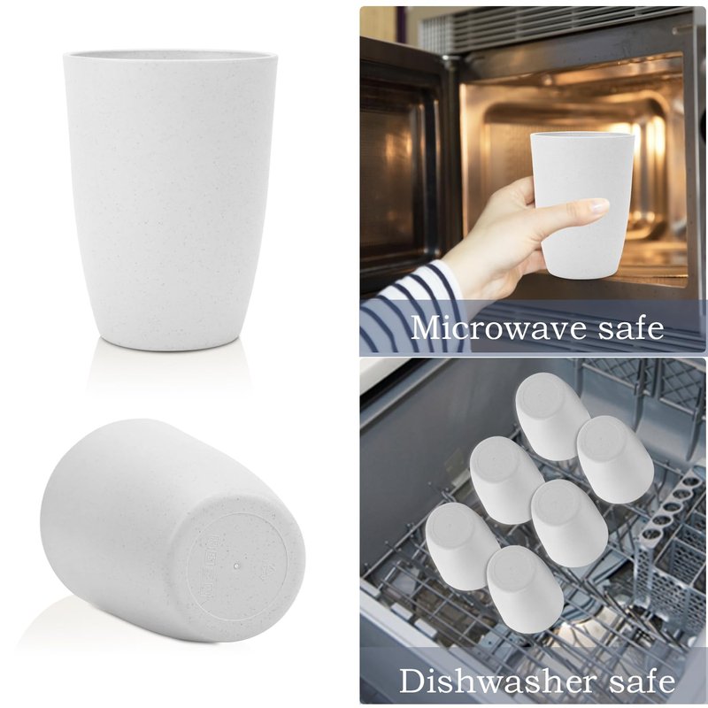 Wrova Wheat Straw Cups 6 Set of 6 Good Alternative to Plastic Reusable Cups 20 oz Unbreakable Drinking Cup Reusable Dishwasher Safe Water Plastic Glasses - White
