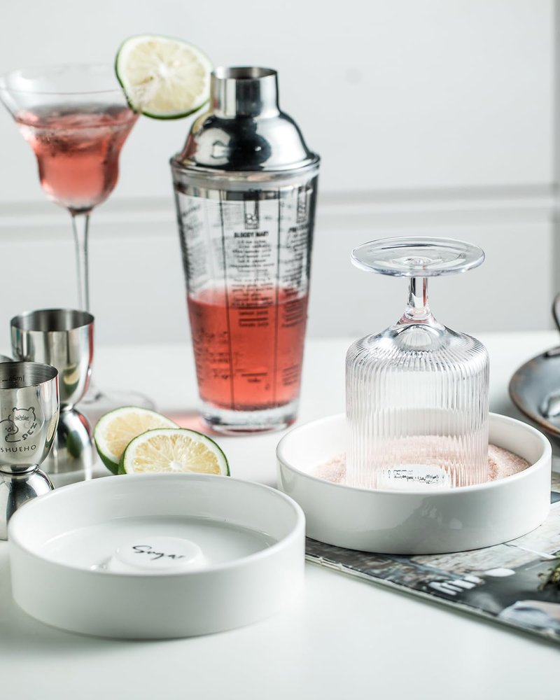 Zoeeker Margarita Salt Rimmer Set, Ceramic Bar Glass Rimmer for Margarita and Cocktail Bartender Tool Salt Box Spice Container Bar Decor for Home Set of 2, White