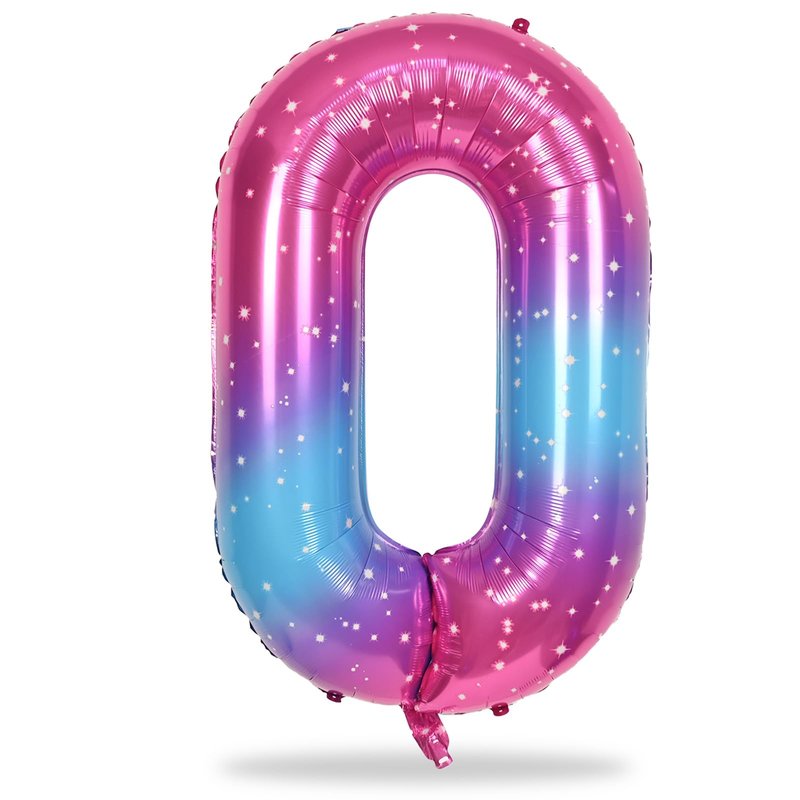 40 In Rianbow Large Numbers Balloons 0-9, Self Inflating Gradient Blue Pink Foil Number 0 Helium Balloons for Girls, Starry Digit 0 Balloons for Women Birthday Party Anniversary Supplies Decorations